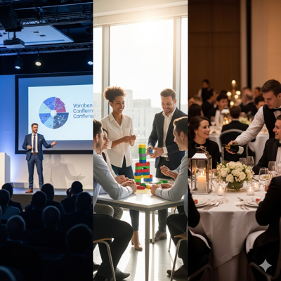 Entspannte Firmenveranstaltung – Kolleginnen und Kollegen bei einem professionell organisierten Event