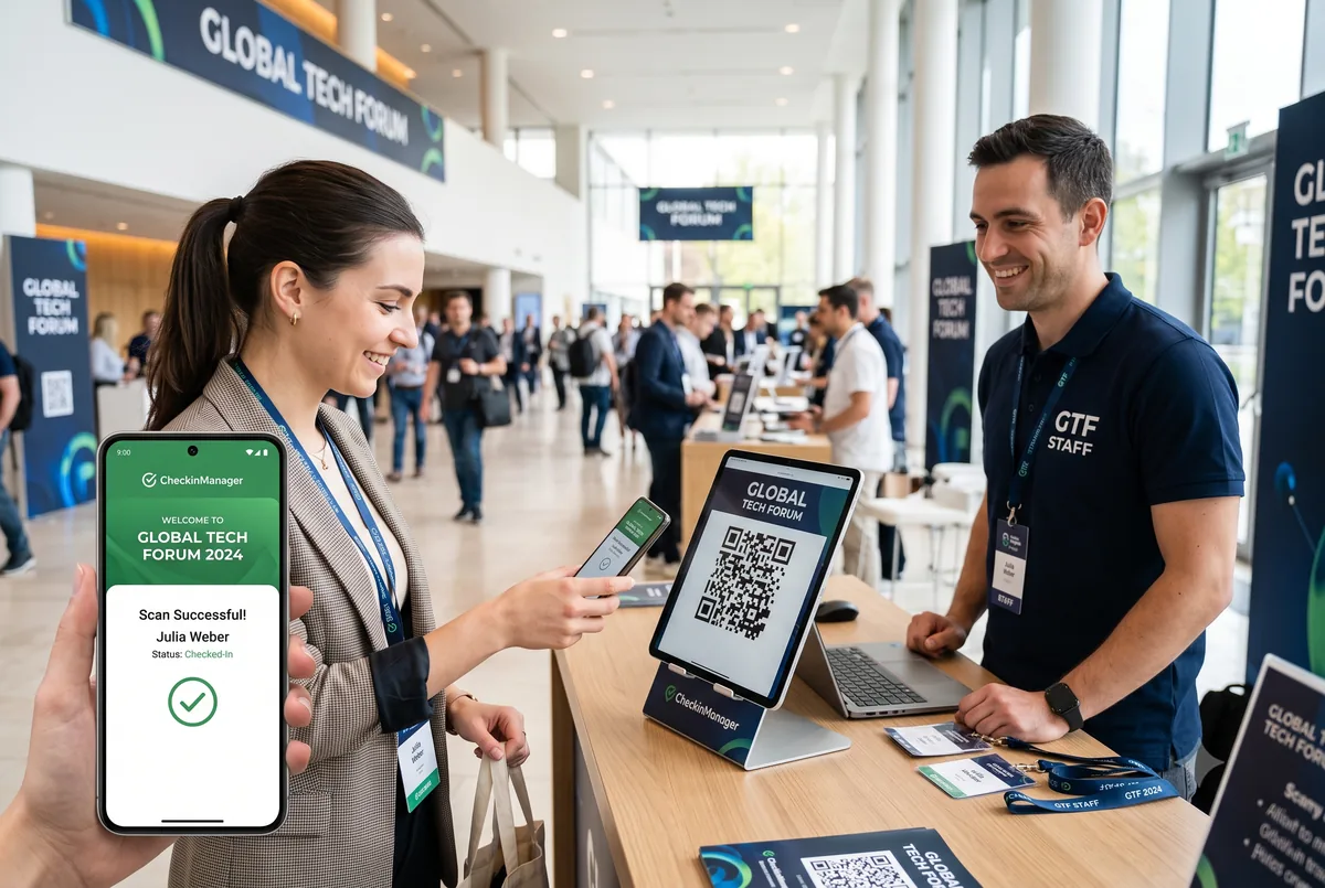 Gast wird am Veranstaltungsempfang per QR-Code-Scan eingecheckt