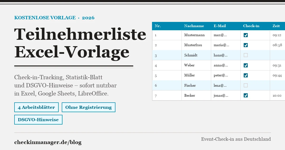 Teilnehmerliste Vorlage kostenlos: Excel-Download (2026)